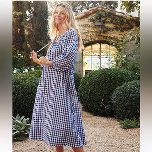 LAKE Hammock Midi dress in Navy Gingham (NEW) Size M